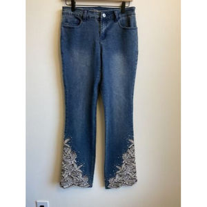 BOSTON PROPER Womens Jeans Boho Hippy Mod Sexy  Lace Beads Embellished Size 4